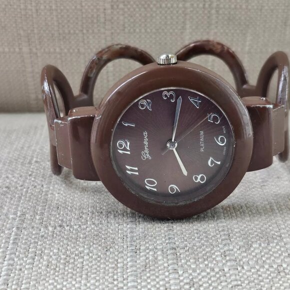 Geneva Women Wristwatch Brown Tone Metal Cuff Band Analog Watch - Picture 3 of 12